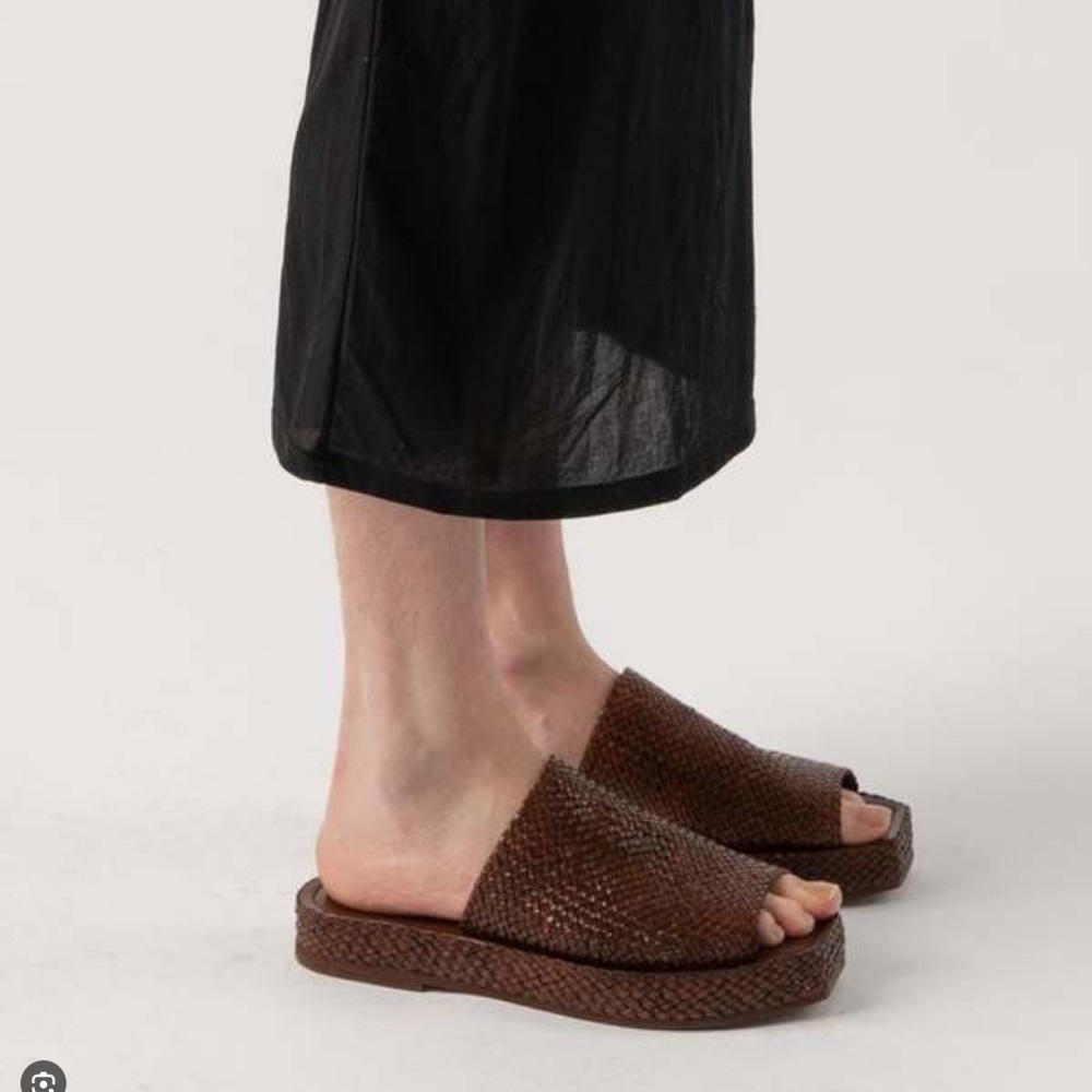 Brown Woven Slide Sandals